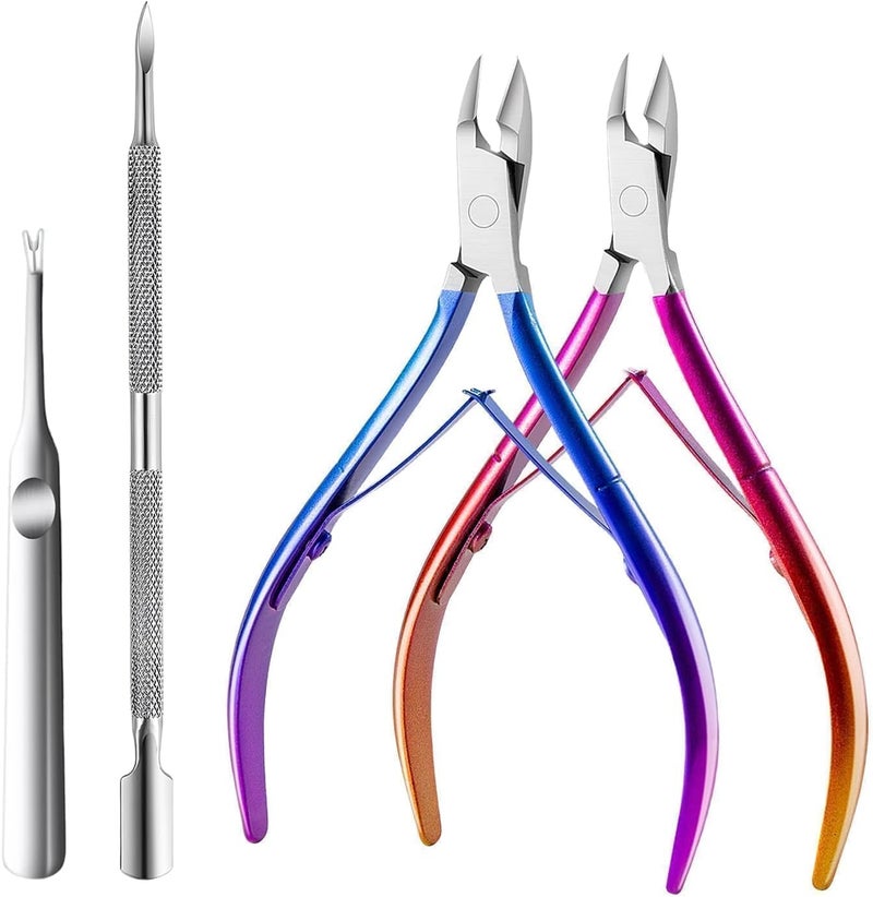 cmetta Cuticle Nipper, Polished Coated Durable Trimmer with Pusher, Nail Clipper with Fine Edge, Comfort Grip Cuticle Cutter and Remover Tool Kit for Nail Care (Rose+Blue+Pusher) - Image 1